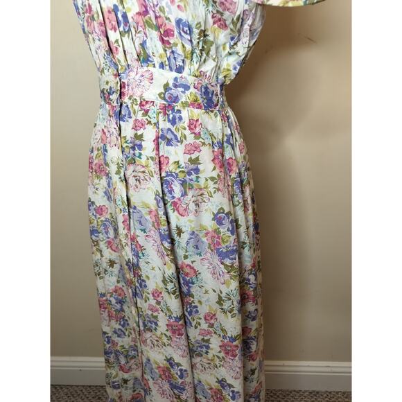 Vintage Karin Stevens Floral Button Up Midi Dress Lace Collar - Picture 12 of 15